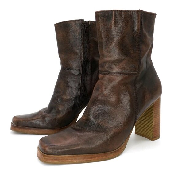 Vintage Y2K Candies Brown Square Toe Ankle Zip Platform Chunky Boots Women's 8M - Picture 2 of 8